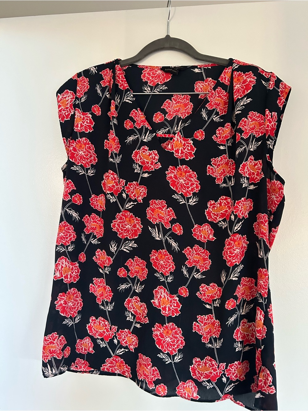 Banana Republic Factory Floral Dark Navy Dolman Sleeve Blouse